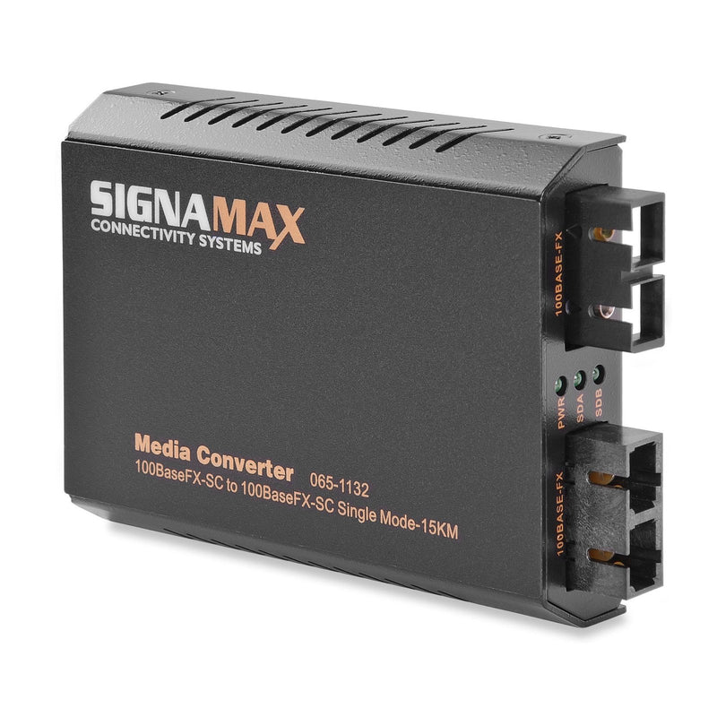 Signamax FO-065-1132 Media Converter: 100FX SC/SM 15km to SC/MM 2km - Reliable Fiber Optic Conversion Solution