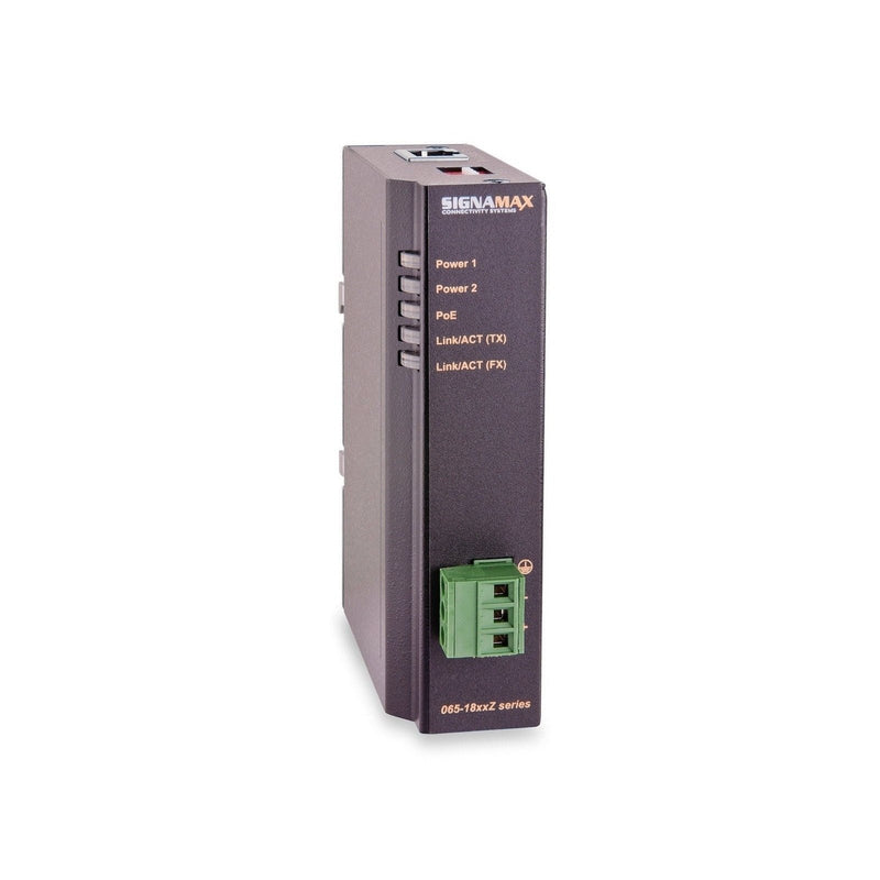 Signamax FO-065-1800Z 10/100TX to 100FX Industrial PoE+ Media Converter ST/MM, 2 km
