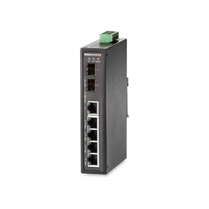 Robust 4-Port PoE+ Industrial Gigabit Switch with Dual SFP - Signamax FO-065-7407GPOEP