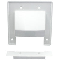 2-Gang Reversible Low Voltage Cable Entrance Plate w/ Removable Lower Plate - White