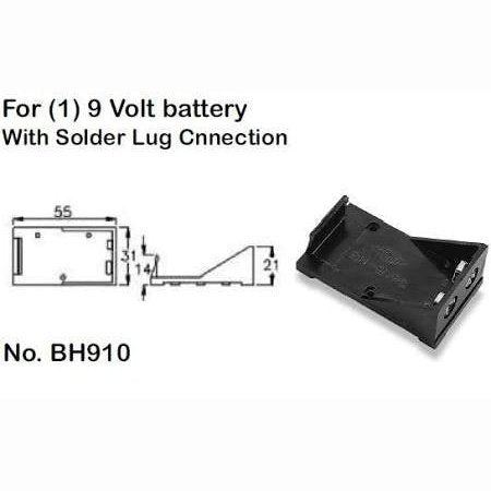 Single 1 9 Volt, Plastic Battery Holder with Solder Lug Connection