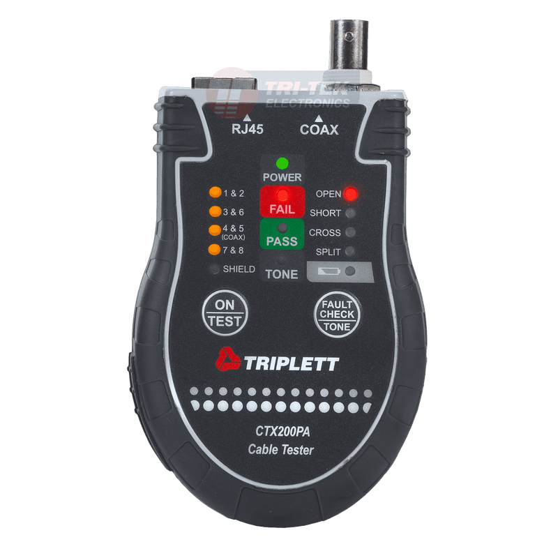 POCKET CAT™ RJ45 AND COAX TESTER: TRACES WIRE TYPES AND PERFORMS TI1568 TESTS - CTX200