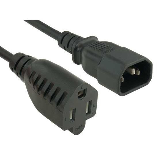 NEMA 5-15R POWER SOCKET TO C14 MALE COMPUTER POWER CABLE, 6FT