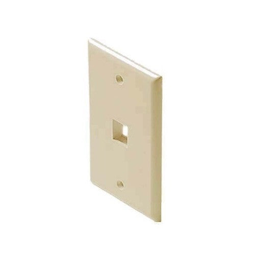 1 Port QuickPort Wall Plate Ivory Keystone Flush Mount, Easy Audio Video Data Junction Component Snap-In Insert Connection