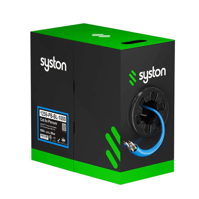 Syston CAT 6E 600MHz UTP Plenum Cable – Blue, 1000 ft