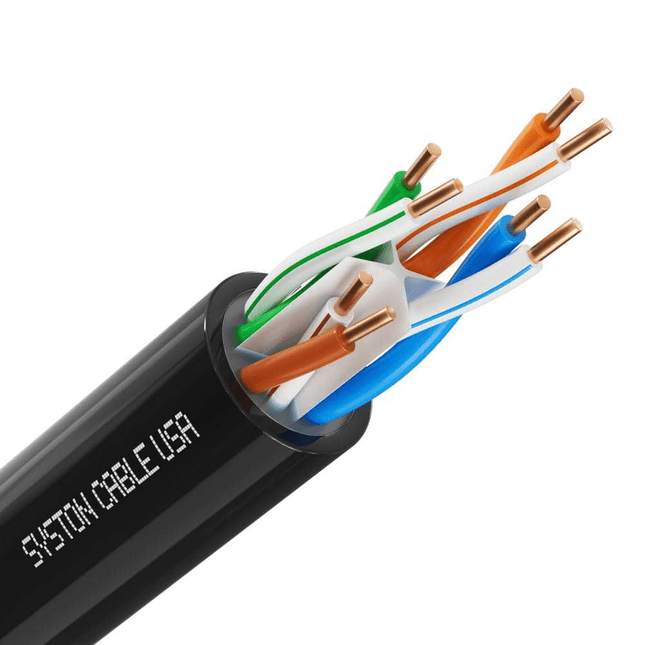 Syston Cat 6E Direct Burial OSP Ethernet Cable, Sunlight Resistant, Water Blacking – 1000 ft