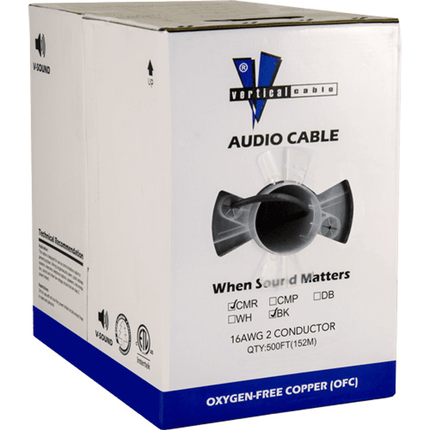 16/2 High-Strand Audio Cable, Unshielded, Black — 500 ft Pull Box