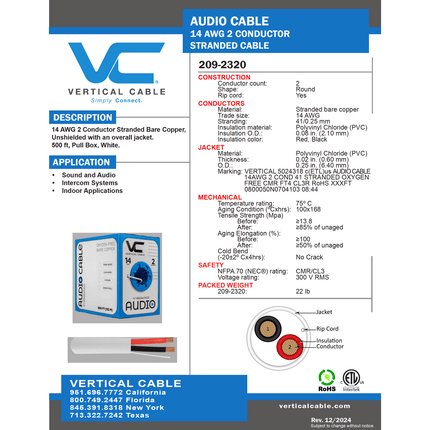 14/2 Stranded OFC Speaker Wire - 500 ft. White