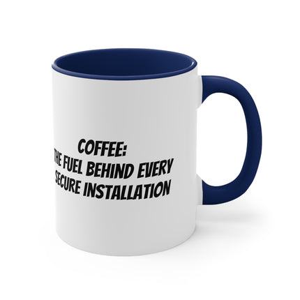 Secure Installation Coffee Mug: Humorous Graphic, Caffeine-Powered Design