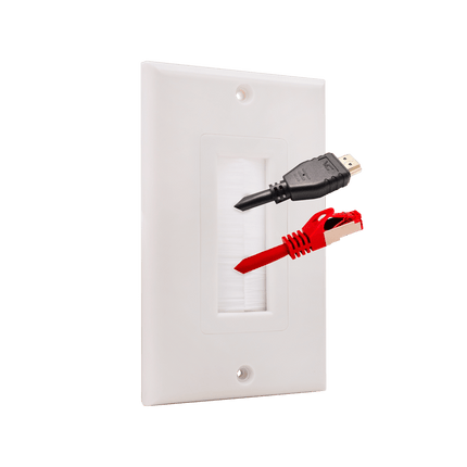 Single Gang Feedthrough Wall Plate – Brush Type, White