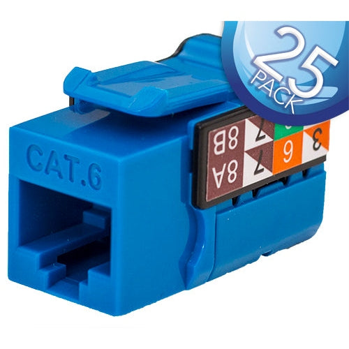 Blue CAT6 V-Max Keystone Jacks – Contractor Pack of 25