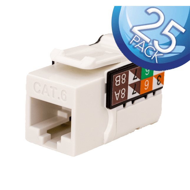 White CAT6 V-Max Keystone Jacks – Contractor Pack of 25