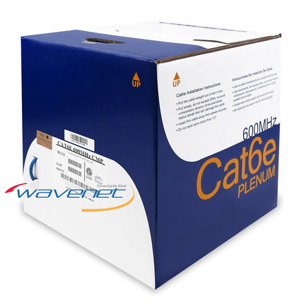Cat 6E 600MHz UTP CMP Plenum Cable – 1000 ft Blue