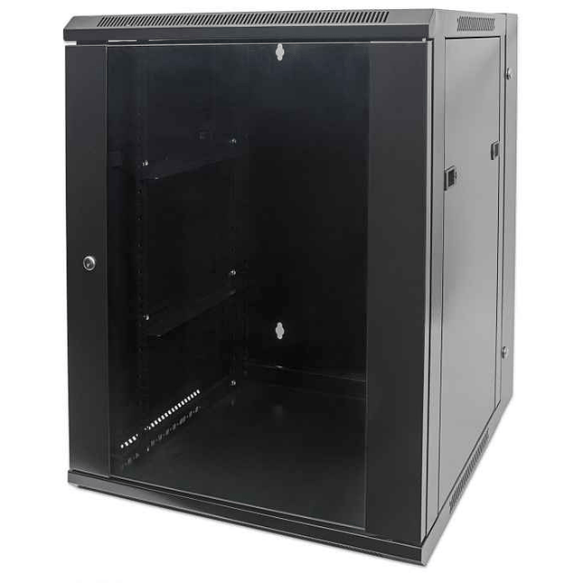 9U Swing-Out Wall Mount Enclosure 21" Depth Locking Glass Door