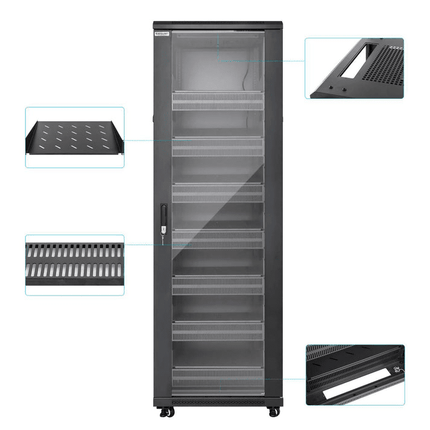 38U Pro Line Network Cabinet with Integrated Fans 7xShelves 7x2U Blanks