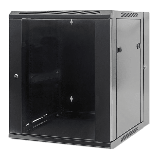 12U Swing-Out Wall Mount Enclosure 16" depth Locking Glass Door