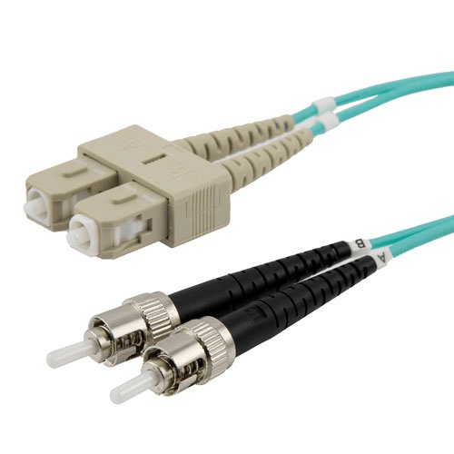 3m OM3 ST to SC UPC MM Fiber Optic Patch Cable, 3.0 mm, Duplex, LSZH, Aqua