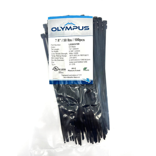 8" UV Black 50 lb. Cable Ties, 100/pkg.