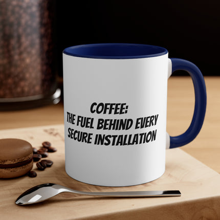 Secure Installation Coffee Mug: Humorous Graphic, Caffeine-Powered Design