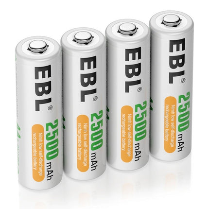 AA 1.2V Ni-MH Rechargeable 2500mAh Batteries, 4 pkg.