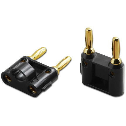 Dual Banana Plug, Black - Screw Type with Six Cloved Contacts Gold Plated