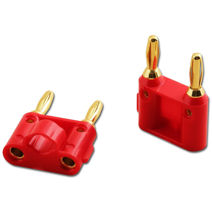 Dual Banana Plug, Red - Screw Type with Six Cloved Contacts Gold Plated