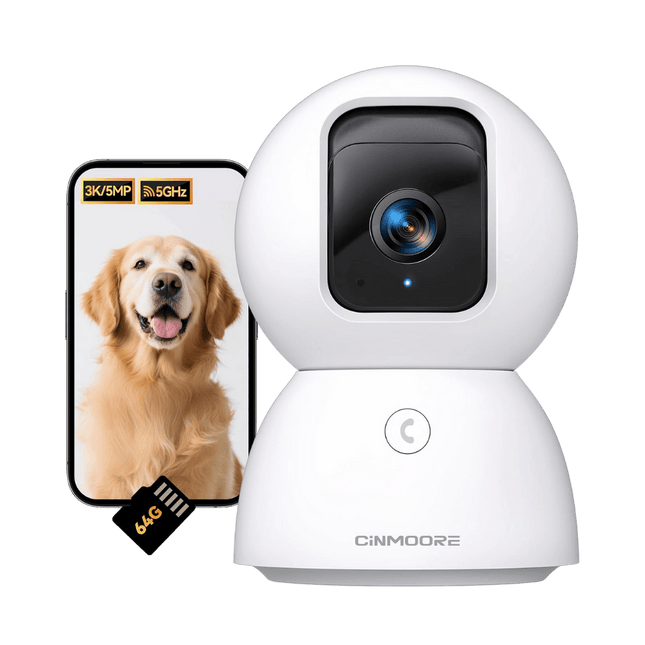5MP Indoor Pan-Tilt WiFi Camera, 2-way Audio, includes 64GB Memory
