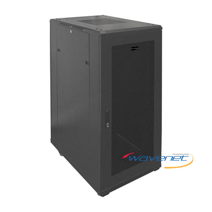 27U Enclosed Network Cabinet, 32" Depth, M6 Cage Nuts, Casters, Fans