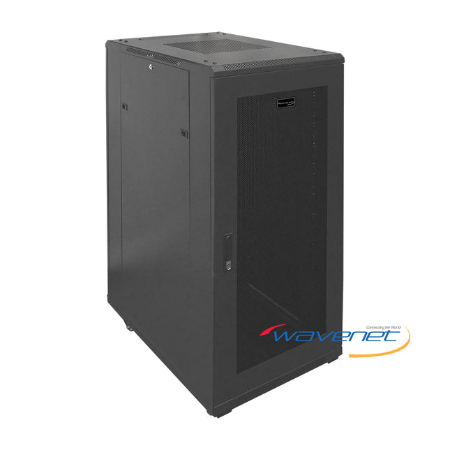 27U Enclosed Network Cabinet, 32" Depth, M6 Cage Nuts, Casters, Fans