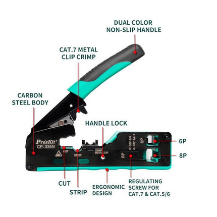 Modular Crimping Tool for Cat 5e, Cat 6, and Cat 7 Cables