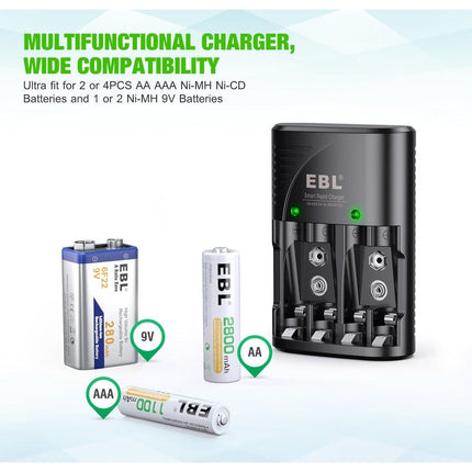 Smart Battery Charger for 9V AA AAA Ni-MH Ni-CD Rechargeable Batteries