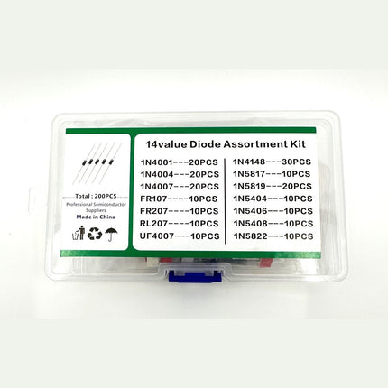 Diode Assortment Kit - 14 Values - Rectifier, Schottky, Fast Recovery, and Switching Diodes