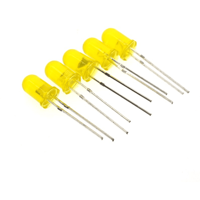 Yellow 5mm LED, 28mm Leg, 5/pkg.