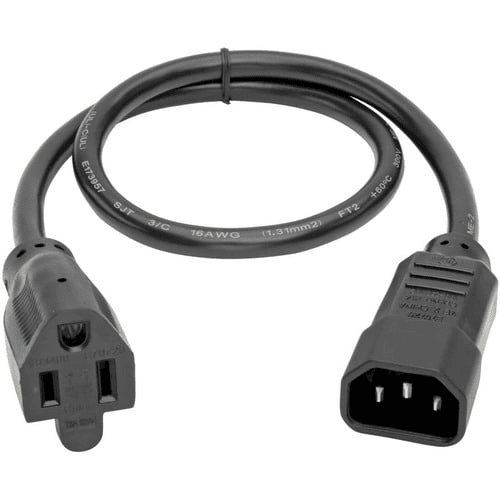 NEMA 5-15R to C14 Computer AC Power Cable – 2 ft., 13A, 125V, 16 AWG