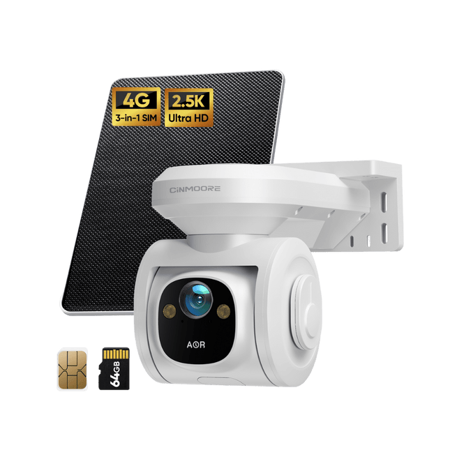 4G 4MP Pan-Tilt Solar-Powered Camera, 2-way Audio, includes Panel