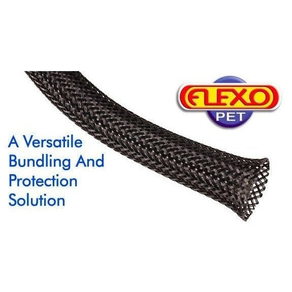 2" Black Braided Expandable Sleeving "Flexo PET" 50ft MiniSpool