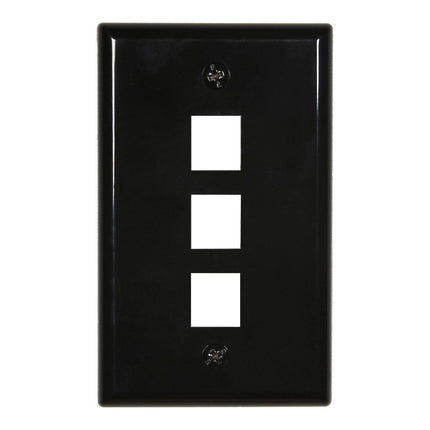 3-Port Single Gang Black Keystone Faceplate