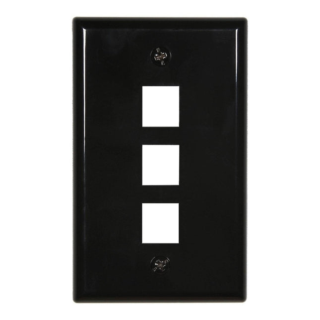 3-Port Single Gang Black Keystone Faceplate