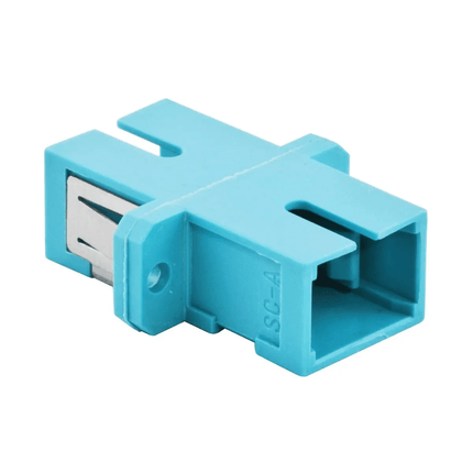 Multimode OM3/OM4 Simplex SC Fiber Optic Coupler Adapter, Aqua, Flanged