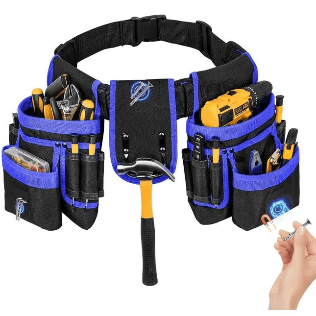 27-pocket Padded Tool Belt with Magnetic Holders - Blue