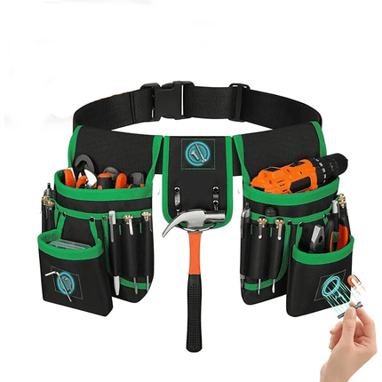 27-pocket Padded Tool Belt with Magnetic Holders - Green