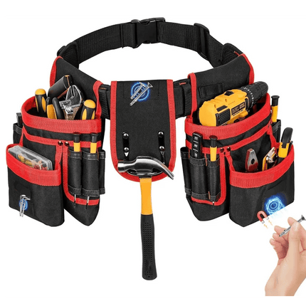 27-pocket Padded Tool Belt with Magnetic Holders - Red