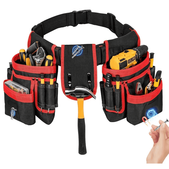 27-pocket Padded Tool Belt with Magnetic Holders - Red