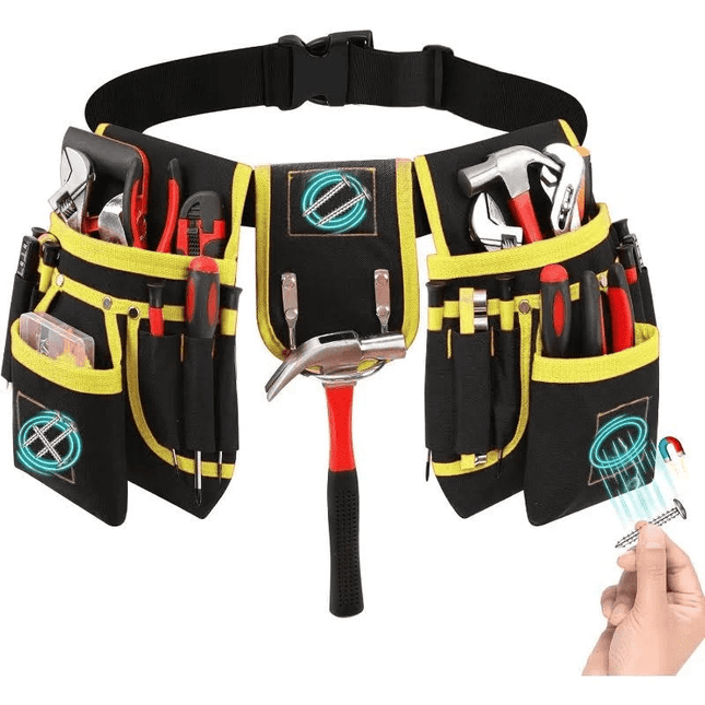 27-pocket Padded Tool Belt with Magnetic Holders - Yellow
