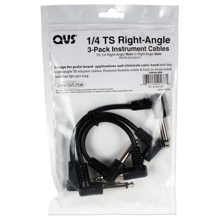 6-Inch 1/4" to 1/4" Right-Angle TS Mono Instrument Cables, 3-Pack