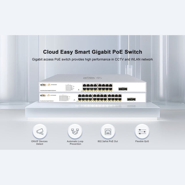 24-Port Cloud Managed PoE+ Gigabit Network Switch