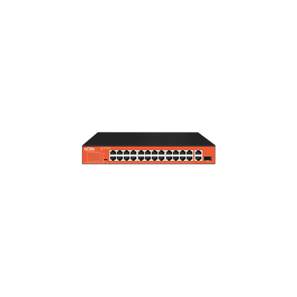 24-port PoE+ Fast Ethernet Switch with 1 x GB + 1 x SFP Uplink Ports