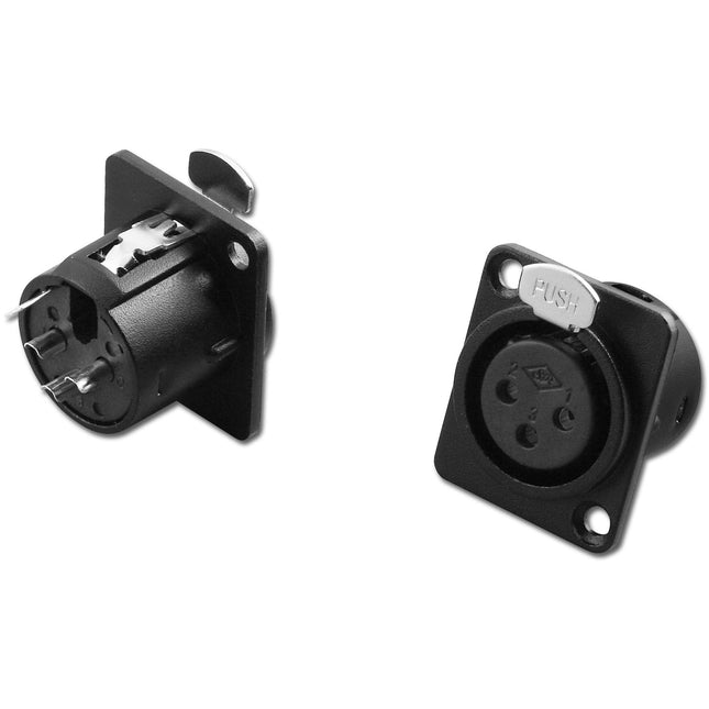 3‑Pin XLR Square Chassis‑Mount Mic Connector Jack Black