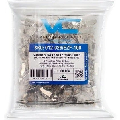 Cat 6A Shielded Feed-Thru RJ45 Modular Plugs, 100 pcs.