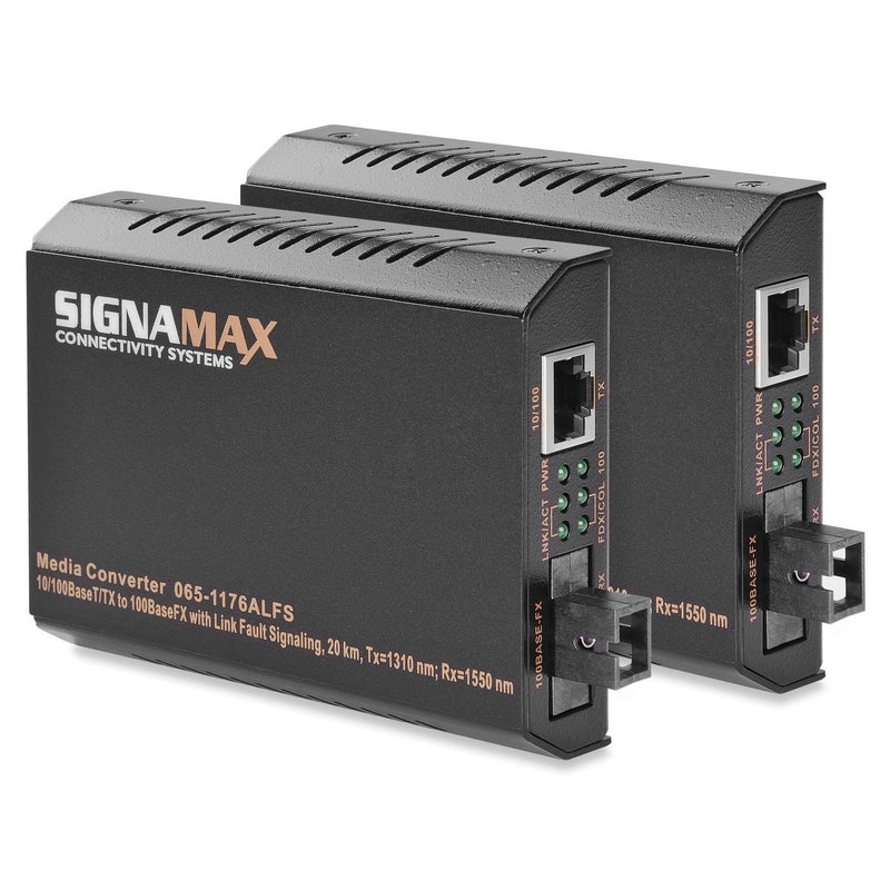 Signamax 10/100 to 100FX Media Converter - WDM, SC/SM 20km, Tx:1310/Rx:1550 nm - FO-065-1176ALFS